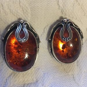 Handmade Amber and Silver Earrings